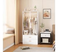 TDRTRD Armoire Chambre 80x50x170cm, Dressing Chambre Adulte avec Rangement et 2 Tiroirs,2 Portes Armoires sur Pied avec Porte Transparente et LED,1 Tringle à Suspension, Moderne Armoire Penderie