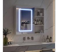 TDRTRD Armoire Murale Salle de Bain avec Miroir, Meuble à Miroir Multifonction avec Lumière 3 Couleurs Réglable et Étagères Réglables, Fonction Anti-Buée Automatique (Blanc E, 60.2x60.2x15.2cm)