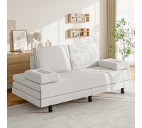 TDRTRD Canapé Convertible 2 Places, canapé clic-clac réversible, Chauffeuse Canapé-lit Fauteuil Convertible, canapé en Tissu Aspect Lin Moderne pour Salon(Blanc, Lin, 90/180 x 200 cm)