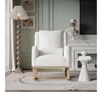 TDRTRD Chaise à Bascule Poches de Rangement, Fauteuil à Bascule en Teddy Fleece avec Support Lombaire, Rocking Chair avec Pieds en Bois pour Chambre à Coucher Salon Balcon (Blanc, 96x94x70)