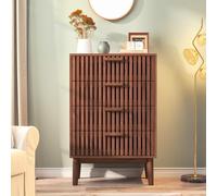 TDRTRD Commode à 4 tiroirs, Commode en Bois Style bohème, Design Creux, Meuble de Rangement avec poignée en Bois et Pieds de Support pour Chambre, Salon ou Couloir,Noyer, 60x34x91cm