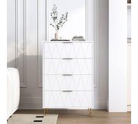 TDRTRD Commode à 4 Tiroirs, Meuble de Rangement avec Pieds dorés et poignées, Style Scandinave, Commode de Couloir, Buffet pour Chambre, Salon, Bureau, Blanc, 60x34x90cm