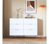 TDRTRD Commode à 6 Tiroirs, Meuble de Rangement avec Pieds dorés et poignées, Style Scandinave, Commode de Couloir, Buffet pour Chambre, Salon, Bureau, Blanc, 100x34x72.5cm