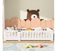 TDRTRD Lit au Sol Bébé,120x200cm lit au Sol d'inspiration Montessori, Lit Enfant en Bois avec Barrière de Sécurité et Sommier à Lattes, Lit Simple pour garçons et Filles - Blanc Design Minimaliste