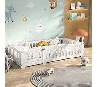 TDRTRD Lit au Sol Bébé,90x190cm lit au Sol d'inspiration Montessori, Lit Enfant en Bois avec Barrière de Sécurité et Sommier à Lattes, Lit Simple pour garçons et Filles - Blanc Design Minimaliste