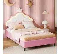 TDRTRD Lit Princesse Fille 90x200cm, Lit Enfant Fille avec tête de lit réglable et sommier à Lattes, Lit Rembourré avec Tête de Lit pour Fille Adolescent, Cuir PU, sans Matelas (Rose, 90x200cm)