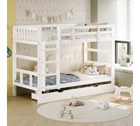 TDRTRD Lit Superposé Enfant 90 x 200 cm, lit cabane Enfants escalier sommier à Lattes, lit Mezzanine 1 Places avec 2 tiroirs et Barrière, Matelas Non Inclus (Blanc2, 90 x 200 cm)