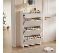 TDRTRD Meuble Chaussures, Meuble de Rangement à Chaussures Armoire, Commode à Chaussures, Meuble d'entrée Rangement pour Chaussures, Panneau de Porte Wave Surface, Moderne (Blanc, 134x24x78cm)