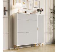 TDRTRD Meuble Chaussures, Meuble de Rangement à Chaussures Armoire, Commode à Chaussures, Meuble d'entrée Rangement pour Chaussures, Panneau de Porte Wave Surface, Moderne (Blanc, 110x24x120cm)