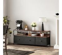TDRTRD Meuble TV avec éclairage LED et 3 tiroirs en Tissu, Meuble télé acve Cadre en Fer, bahut de Salle a Manger avec compartiments ouverts et Pieds réglables, étagère de Rangement,108×30×57cm,Noir-C