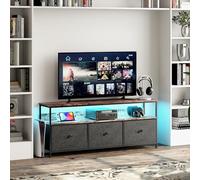 TDRTRD Meuble TV avec éclairage LED et 3 tiroirs en Tissu, Meuble télé acve Cadre en Fer, bahut de Salle a Manger avec Compartiments Ouverts et Pieds réglables, étagère de Rangement,137×30×57cm,Noir