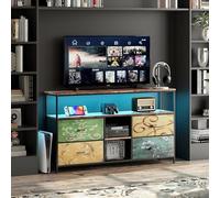 TDRTRD Meuble TV avec éclairage LED et 4 tiroirs en Tissu, Meuble télé acve Cadre en Fer,bahut de Salle a Manger avec Compartiments Ouverts et Pieds réglables,étagère de Rangement,137×30×78cm,Coloré