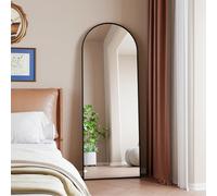 TDRTRD Miroir Intégral, Miroir Rectangulaire sur Pied à Poser au Sol, Cadre en Alliage d'Aluminium Antirouille, Design Arche pour Chambre, Salon et Entrée, Minimaliste (Noir, Arquée, 162x53cm)