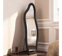 TDRTRD Miroir sur Pied irrégulier,160x50cm Miroir Pleine Longueur avec Cadre en Noir Velours et Support, Grands miroirs asymétriques, De Toilette et Mural pour Chambre à Coucher, Salon,entrée