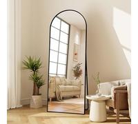 TDRTRD Specchio ad arco per Tutto il Corpo,177x77cm Miroir Mural Con angoli arrotondati avec Support et Grand Sol,avec Cadre en Aluminium à Suspendre,à Poser,à Appuyer,pour Chambre à Coucher,Noir
