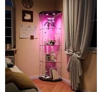 TDRTRD Vitrine en Verre avec Éclairage, Armoire Vitrine à 4 Niveaux avec Porte et Serrure, Transparente Armoire de Collection Moderne en Verres (Tableaux Noirs,Pat Lights, 60 x 44 x 162 cm)