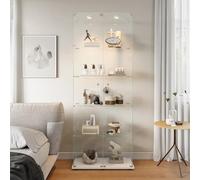 TDRTRD Vitrines 5 étagères en Verre 78.5x34.5x186.5cm,Vitrine sur Pied en Verre avec LED et 2 Porte,Armoir de Verres Moderne,Meuble Vitrines Salon,vitrine de Collection pour Livres,Blanc