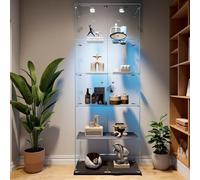 TDRTRD Vitrines 5 étagères en Verre 78.5x34.5x186.5cm,Vitrine sur Pied en Verre avec LED et 2 Porte,Armoir de Verres Moderne,Meuble Vitrines Salon,vitrine de Collection pour Livres,Noir