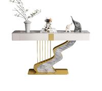 Tdsmyxgs Table D'entrée Moderne, Console Étroite À Plateau en Ardoise avec Rangements Et Placards Latéraux Décoratifs, Piètement en Métal, Convenant Aux Entrées, Couloirs Et Chambres(Gold+Gray,100cm)