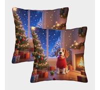 TDSNKAVHB Beagle 3D Printed Pillow Cover Home Decorative Square Cushion Noël Festival Decor Gift Set of 2 Case Set for Couch Sofa Bedroom Living Room 50x50cm