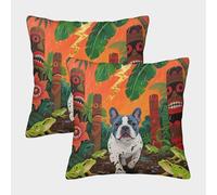 TDSNKAVHB Bulldog français 3D Printed Throw Pillow Home Decorative Square Cushion Animal de Compagnie Chien Cushion Cover Set of 2 for Home Bed Living Room Sofa 50x50cm