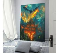 TDSNKAVHB Château du rêve Murale Dragon du mal Décoration Murale Peinture Sur Toile Impression Sur Toile Pour La Décoration De La Maison 16x24inch(40x60cm)
