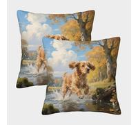 TDSNKAVHB Cocker Spaniel 3D Printed Throw Pillow Home Decorative Square Cushion Animal de Compagnie Chien Cushion Cover Set of 2 Case Set for Couch Sofa Bedroom Living Room 45x45cm