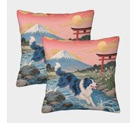 TDSNKAVHB Collie frontière 3D Printed Throw Pillow Home Decorative Square Cushion Animal de Compagnie Chien Festival Decor Gift Set of 2 Case Set for Couch Sofa Bedroom Living Room 40x40cm
