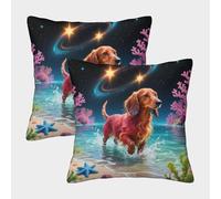 TDSNKAVHB Dachshund 3D Printed Pillow Cover Decorative Square Cushion Animal de Compagnie Chien Festival Decor Gift Set of 2 for Home Bed Living Room Sofa 50x50cm