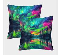 TDSNKAVHB forêt Aurore Couverture d'oreiller Imprimée en 3D Coussin Carré Décoratif Paysage Set De Cadeaux De Décoration De Fête De 2 Pièces Set De Housses pour Canapé Canapé Chambre Salon 40x40cm