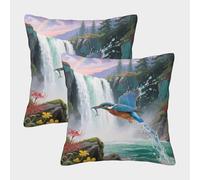 TDSNKAVHB Le Kingfisher 3D Printed Pillow Case Decorative Square Cushion Oiseaux Festival Decor Gift Set of 2 for Home Bed Living Room Sofa 50x50cm