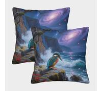 TDSNKAVHB Le Kingfisher 3D Printed Throw Pillow Home Decorative Square Cushion Oiseaux Festival Decor Gift Set of 2 Case Set for Couch Sofa Bedroom Living Room 45x45cm