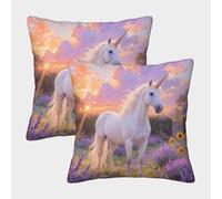 TDSNKAVHB Licorne 3D Printed Throw Pillow Home Decorative Square Cushion Fantastique Cushion Cover Set of 2 Case Set for Couch Sofa Bedroom Living Room 45x45cm