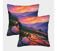 TDSNKAVHB Paysage Chinois 3D Printed Lumbar Pillow Case Protector Home Decorative Square Cushion Terrasse Champ Festival Decor Gift Set of 2 for Home Bed Living Room Sofa 50x50cm