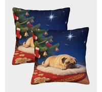 TDSNKAVHB Pug 3D Printed Pillowcase Home Decorative Square Cushion Noël Festival Decor Gift Set of 2 for Home Bed Living Room Sofa 45x45cm