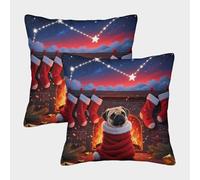 TDSNKAVHB Pug 3D Printed Pillowcase Home Decorative Square Cushion Noël Festival Decor Gift Set of 2 Case Set for Couch Sofa Bedroom Living Room 45x45cm