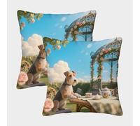TDSNKAVHB Terrier Airedale 3D Printed Pillowcase Decorative Square Cushion Animal de Compagnie Chien Festival Decor Gift Set of 2 for Home Bed Living Room Sofa 50x50cm