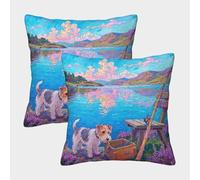 TDSNKAVHB Terrier Airedale 3D Printed Pillowcase Decorative Square Cushion Animal de Compagnie Chien Cushion Cover Set of 2 for Home Bed Living Room Sofa 40x40cm