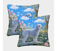 TDSNKAVHB Terrier de Bedlington 3D Printed Pillowcase Decorative Square Cushion Animal de Compagnie Chien Cushion Cover Set of 2 for Home Bed Living Room Sofa 50x50cm