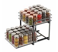 TDSYDS Étagère à épices extensible à 2 étages (28 x 24 x 25 cm), en acier inoxydable, étagère à épices, étagère à épices, étagère de cuisine, organisateur d'armoire de cuisine, extensible