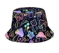 TDTRADD Chapeau bob, chapeau de pêcheur, champignon lumineux, chapeau de soleil, chapeau de soleil, chapeau d'extérieur pour adultes, hommes et femmes, Champignons multicolores, taille unique