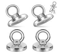 TDUNSYA 4 Pièces Gros Aimant Puissant Peche, Diamètre 42 mm Aimant de Peche, 55 kg Aimant Neodyme Super Puissant avec Anneaux Facile à Démonter pour Pêche À L'Aimant, Récupération de Rivière
