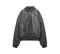 Tdvcpmkk Blouson bomber court en similicuir pour femme avec col roulé, noir, Small