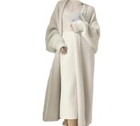 Tdvcpmkk Cardigan long en tricot pour femme - Style vintage - Chaud - Manches longues - En cachemire, blanc, Taille unique
