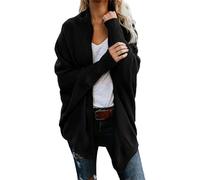 Tdvcpmkk Cardigan long pour femme - Automne et hiver - Manches chauve-souris, Noir , M