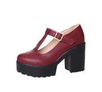 Tdvcpmkk Chaussures à talons hauts à bout rond pour femme, semelle épaisse, confortable, grande taille, talons hauts, 4, 39.5 EU