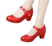 Tdvcpmkk Chaussures de mariage à talon moyen pour femme - Confortables - Semelle épaisse - Convient pour les danseurs, Rouge, 40 EU