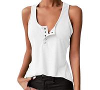 Tdvcpmkk Gilet d'été ample et extensible pour femme avec col en U et boutons pression, blanc, XL
