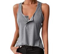 Tdvcpmkk Gilet d'été ample et extensible pour femme avec col en U et boutons pression, Gris clair 9, XL