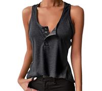 Tdvcpmkk Gilet d'été ample et extensible pour femme avec col en U et boutons pression, gris foncé, XL